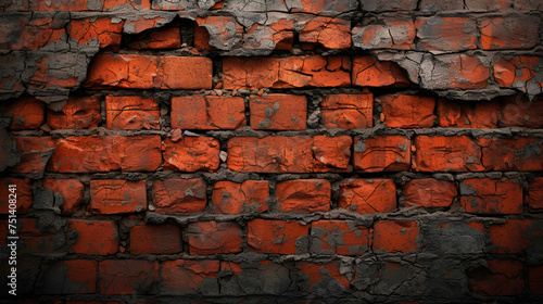 Old brick wall torn damaged red brick wall texture background. copy space. generative ai