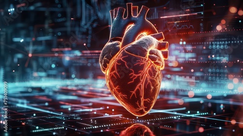 futuristic illustration of the human heart medicine technology background photo