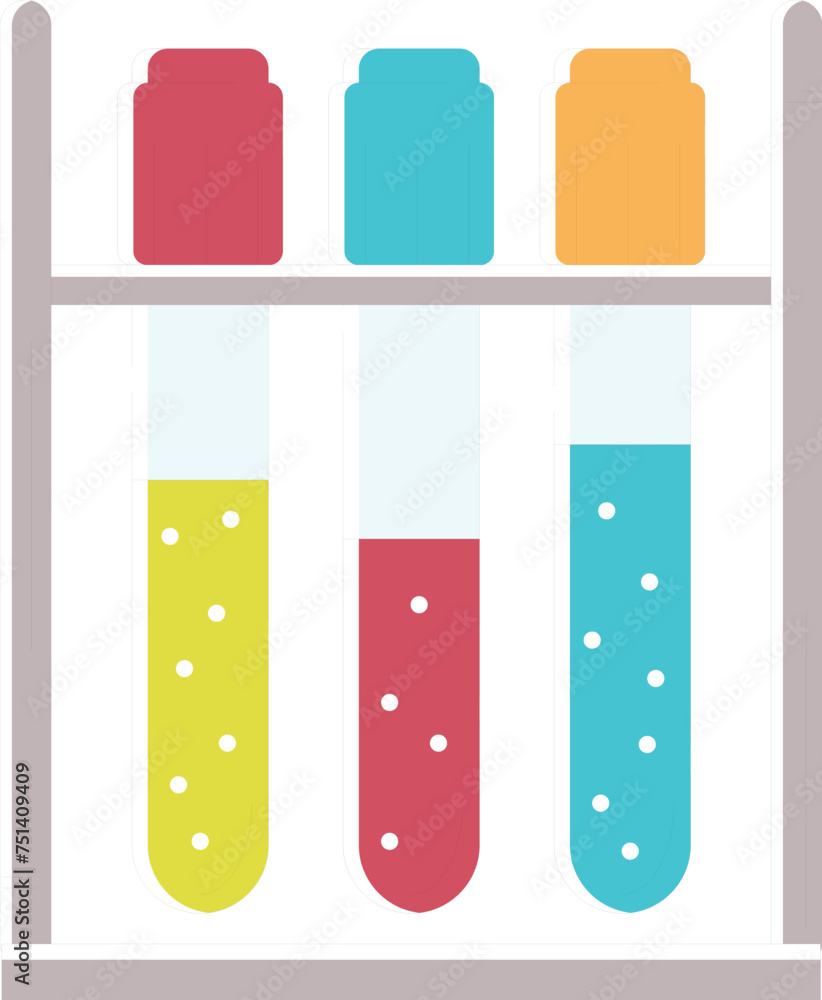 Test tubes filled colorful liquids bubbles science experiment laboratory rack. Chemistry lab research equipment flat design isolated white background. Different colored solutions tubes science Test tubes filled colorful liquids bubbles science experiment laboratory rack. Chemistry lab research equipment flat design isolated white background. Different colored solutions tubes science