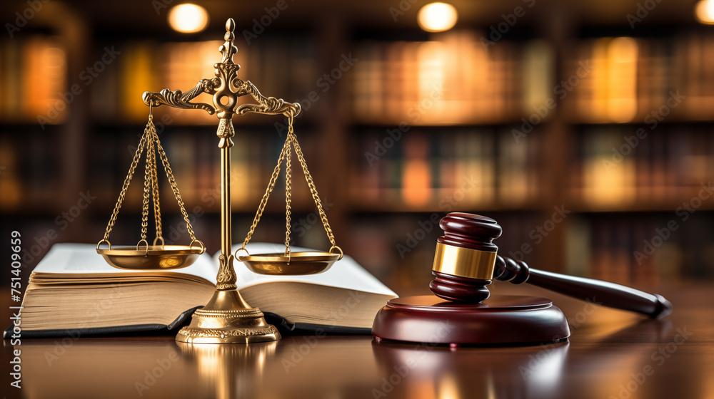 Scales of justice and judge's gavel on the lawyer's desk office Scales of justice and judge's gavel on the lawyer's desk office