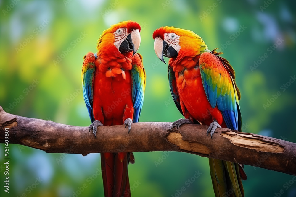 Obraz premium two scarlet macaws on a branch