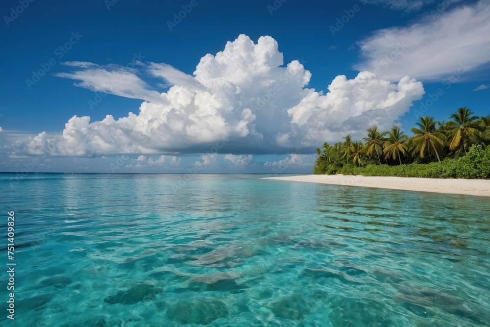 Beautiful tropical empty beach sea ocean with white cloud on blue sky background Beautiful tropical empty beach sea ocean with white cloud on blue sky background