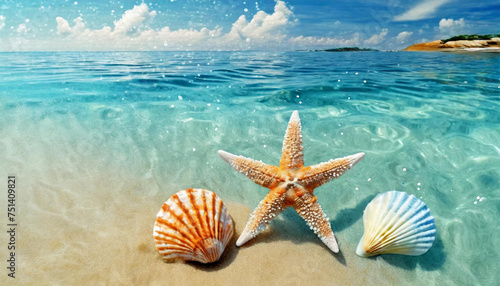 Treasures of the Sea: Starfish and Seashell on Summer Beach