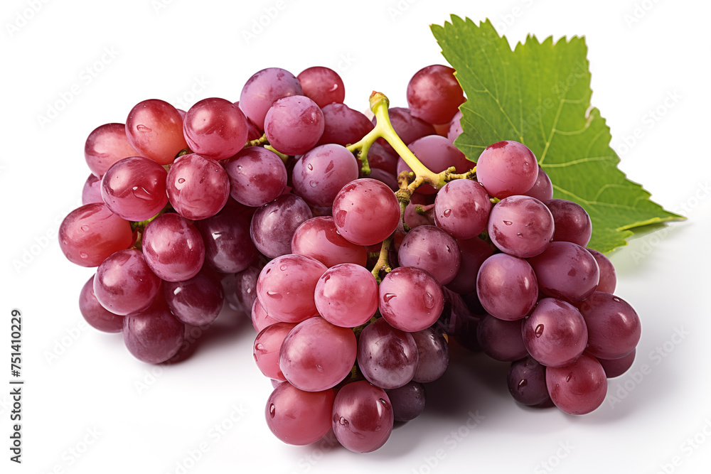 Red grape fruits with leaves isolated on white Red grape fruits with leaves isolated on white