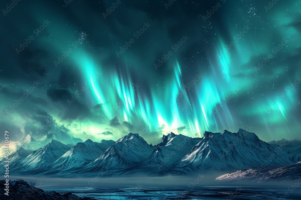 Mountains and northern lights landscape