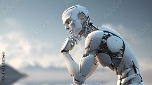 Humanoid robot in a thoughtful pose. Future innovation technology concept