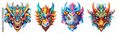 set of dragon head sticker designs with colorful abstract, generative ai photo