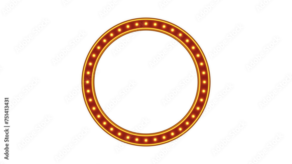 Red circle frame gold border light glow retro advertising sign on white background. 3d rendering Red circle frame gold border light glow retro advertising sign on white background. 3d rendering