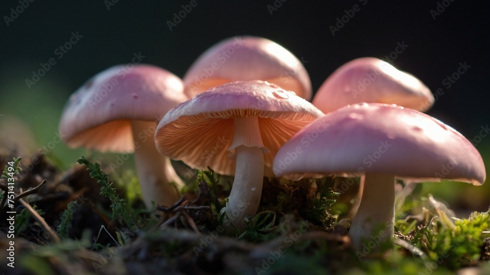 A Close-Up of Mushroom in forest with lots of brighness and lighting A Close-Up of Mushroom in forest with lots of brighness and lighting