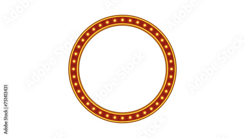 Red circle frame gold border light glow retro advertising sign on white background. 3d rendering