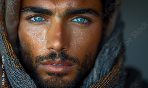 Handsome young Middle Eastern man with blue eyes. photo