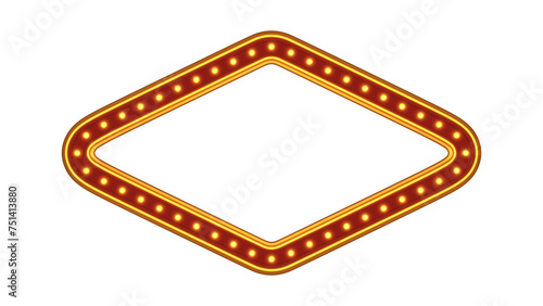 Red frame gold border light glow retro advertising sign on white background. 3d rendering