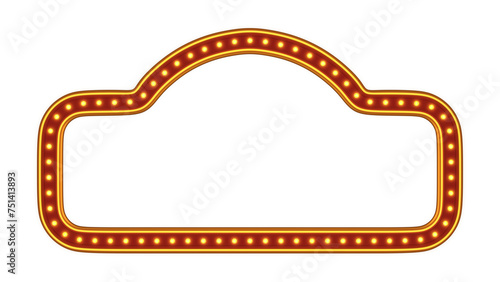Red frame gold border light glow retro advertising sign on white background. 3d rendering