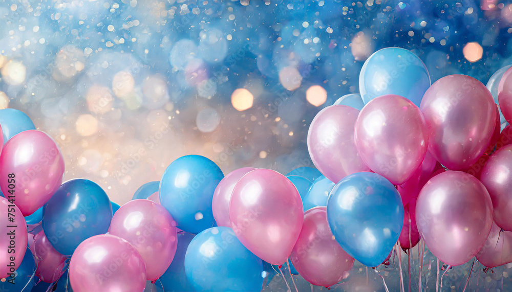 Beautiful panoramic background with pink and blue balloons Beautiful panoramic background with pink and blue balloons