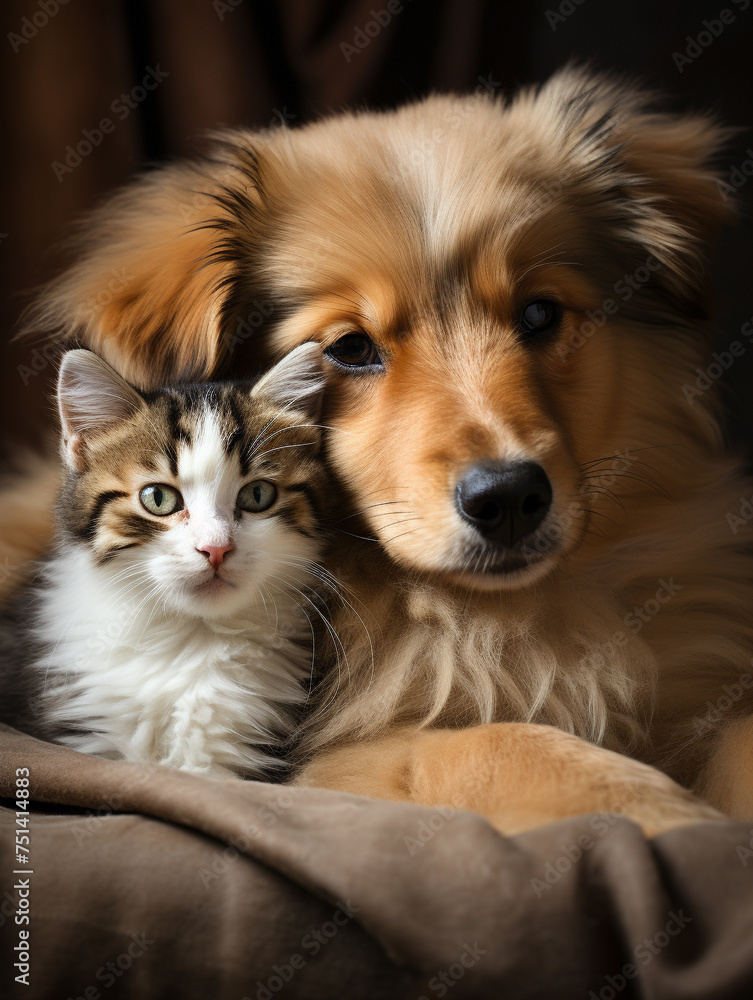 In a world of soft beige a cat and dog share a moment their bond a quiet statement with space to breathe In a world of soft beige a cat and dog share a moment their bond a quiet statement with space to breathe