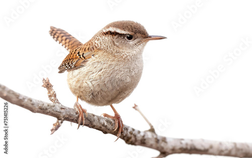 Wren Perched on Branch isolated on transparent Background