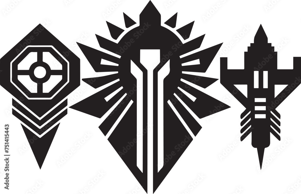 Set Greyscale cyberpunk video game symbol. Hand drawn vector illustration Set Greyscale cyberpunk video game symbol. Hand drawn vector illustration