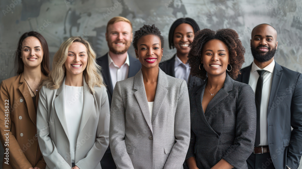 Professional Team of Seven Smiling Colleagues Posing in a Modern Office Environment Professional Team of Seven Smiling Colleagues Posing in a Modern Office Environment