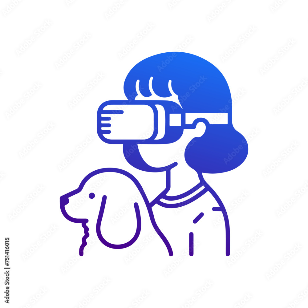 Girl in Virtual Reality Glasses with Dog. Minimalist Linear Flat Illustration Girl in Virtual Reality Glasses with Dog. Minimalist Linear Flat Illustration