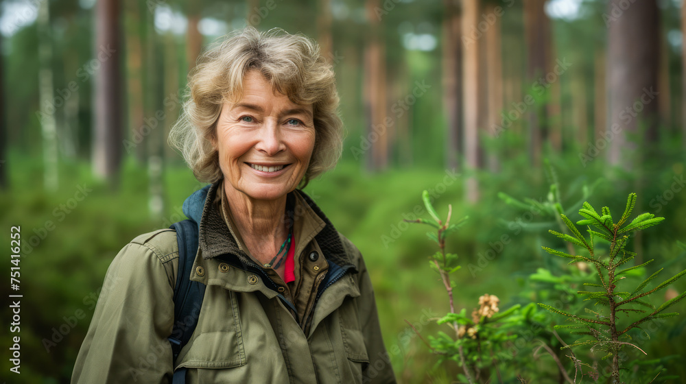An elderly woman smiling and enjoying an outdoor activity in nature. Ai generative An elderly woman smiling and enjoying an outdoor activity in nature. Ai generative