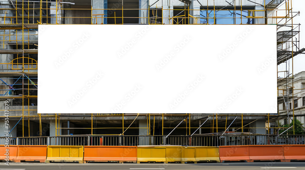 Blank billboard on the construction site facade. Ai generative illustration Blank billboard on the construction site facade. Ai generative illustration