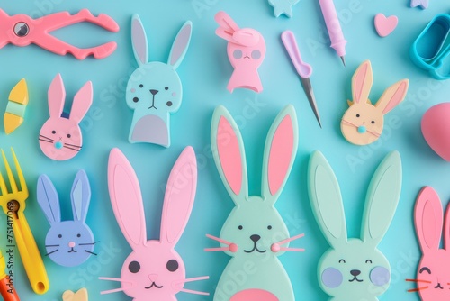 A Delightful Array of Bunny-Shaped Paper Punch Tools Laid Out on a Pastel Background  Perfect for Easter Crafting Projects
