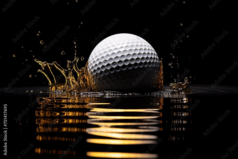 a golf ball splashing in water - obrazy, fototapety, plakaty 