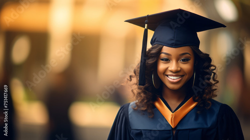A happy African woman celebrating her university education success as a student or alumni. Ai generative illustration