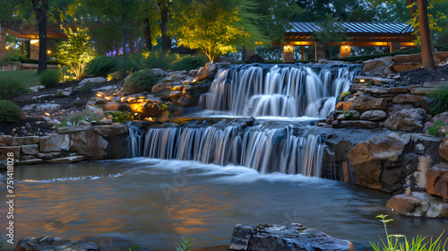 Twilight Cascade: Serene Shot Illuminating Waterfall with Soft, Ambient Light