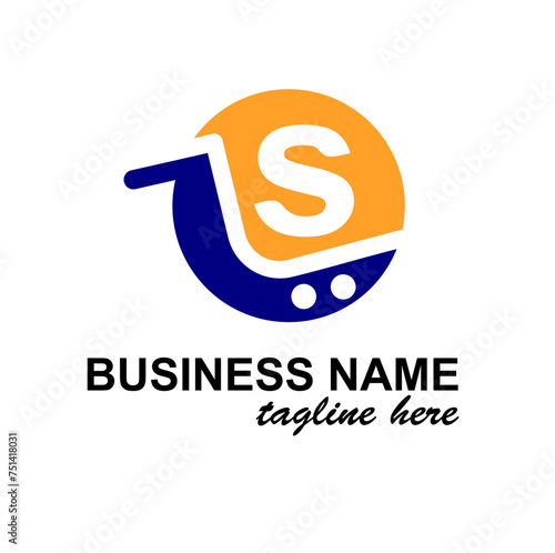 Initial s Letter in Shopping Cart, Trolley for Supermarket, Market, Shop, Store Business Simple Modern Logo Idea	