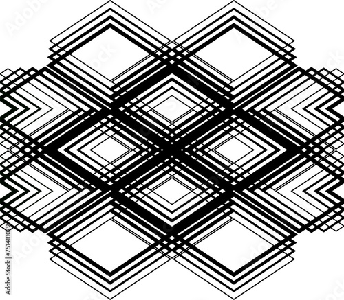 Seamless geometric black pattern from lines. Vector decorative rhomb ornament. Isolated shape on white background. Strict monochrome design. Paper for scrapbooking, wallpapers, wrapping.
