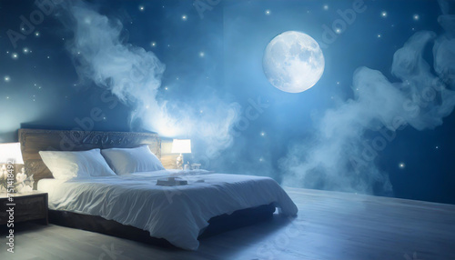 Bedroom with moonlight and smoke