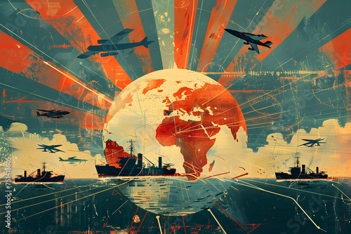 Vintage Global Conflict Colorful Illustration