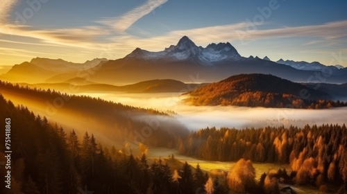 The Dawn's Early Rays Transform the Autumnal Mountain Landscape