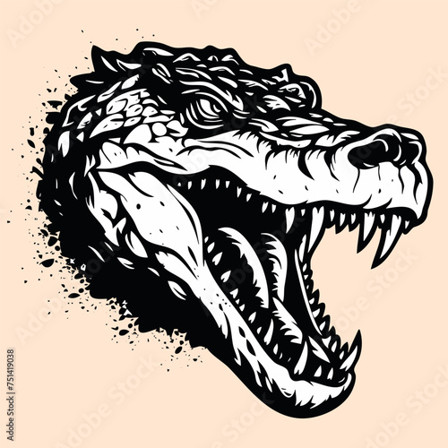 Black and White Crocodile  alligator  Outline Silhouette Ornament Vector Art for Logo and Icon  Sketch  Tattoo  Clip Art