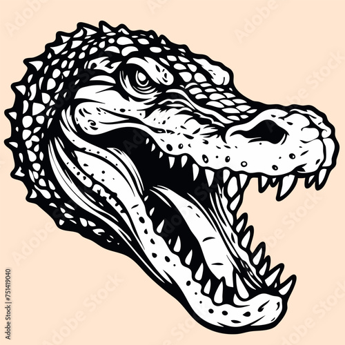 Black and White Crocodile  alligator  Outline Silhouette Ornament Vector Art for Logo and Icon  Sketch  Tattoo  Clip Art