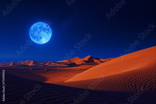 Full moon over desert landscape