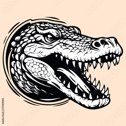 Black and White Crocodile (alligator) Outline Silhouette Ornament Vector Art for Logo and Icon, Sketch, Tattoo, Clip Art © Nazar