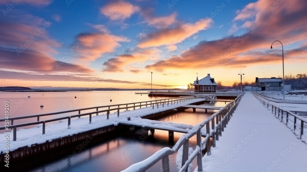 The Enchanting Beauty of a Sunset Over Winter Pier
