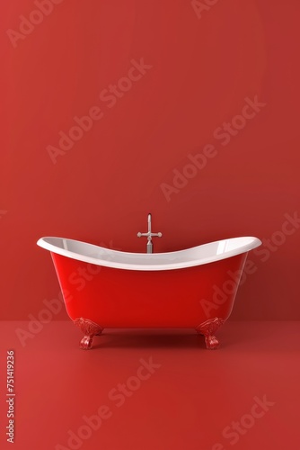 Elegant red bathtub in a monochrome setting  ideal for modern interior design