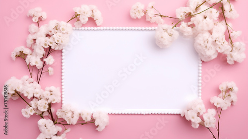 Mother's day holiday greeting design with carnation bouquet on pastel pink table background, design concept. Spring flowers on pink with copy space for message. Greeting card for Valentine's Day © AK528