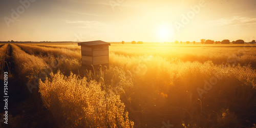 Beehive For Bees On A Sunset Field, Amazing Landscape © Ievgen Skrypko