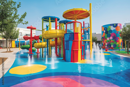 Colorful Water Park With Slides And Attractions Offers Water Entertainment For Children