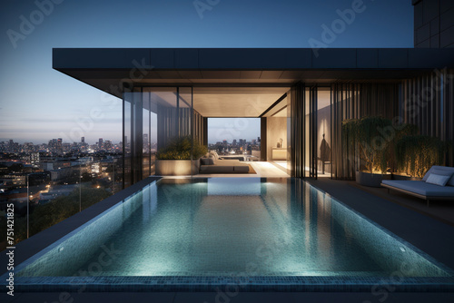 Glamorous Rooftop Pool Of A City Hotel Offers Relaxation And Leisure In The Heart Of A Metropolis