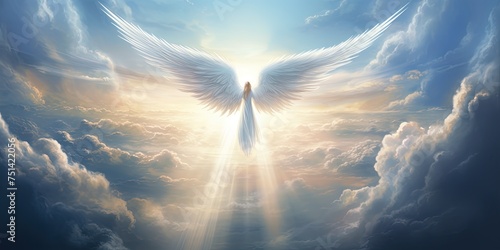 Fototapeta Naklejka Na Ścianę i Meble -  Angel flying in the sky above the clouds