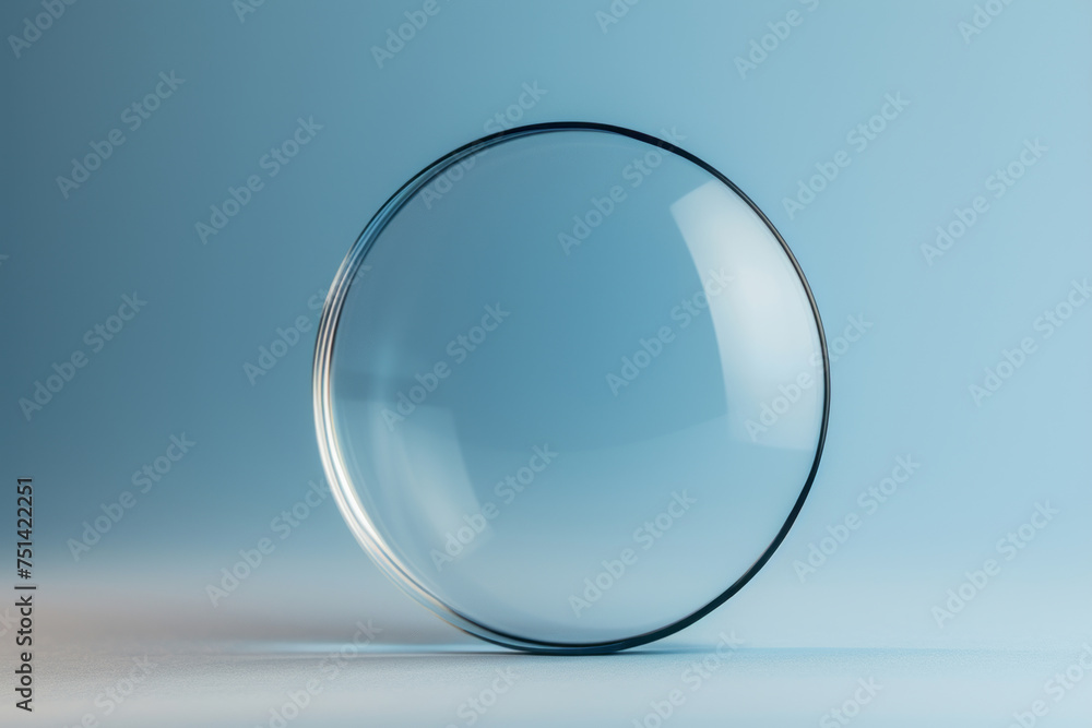 one thin lens of glass without glasses separately, is motionless in the air, light background one thin lens of glass without glasses separately, is motionless in the air, light background