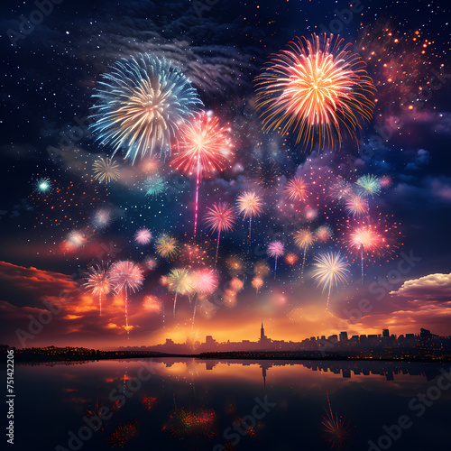 Colorful fireworks lighting up the night sky.