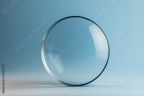 one thin lens of glass without glasses separately, is motionless in the air, light background