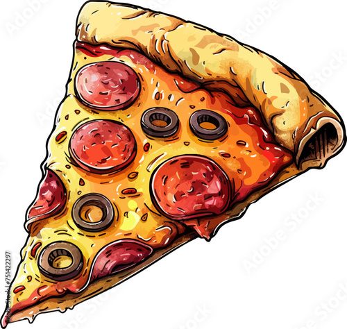 Delicious slize of pizza cartoon illustration isolated on white