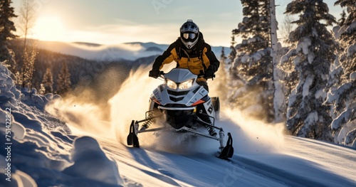 Exhilarating Snowmobiling Adventures Through Pristine Snowy Terrain photo